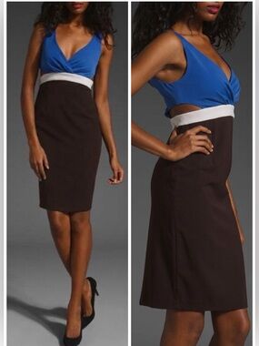 Black Halo Scott Sheath Cut Out V Neck Dress Colorblock Y2K Sz 10
